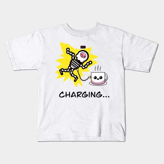 Coffee Charging Kids T-Shirt by TheMaskedTooner